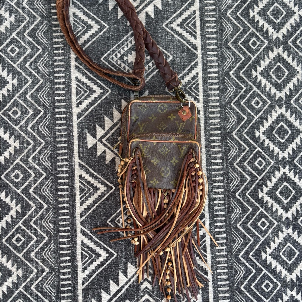 Louis Vuitton Brown Monogram Crossbody Fringe Phone Pouch